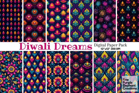 Indian Diwali Hindu Pattern Digital Pattern Fine Purple Elephant Creations 