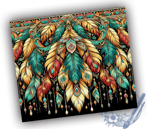 Indian Feathers Tumbler, Boho Dream Catcher Design, 20oz Sublimation Wrap, Native American Decor, Bohemian Drinkware, Feather Tumbler, Tribal Art Gift, Spiritual Jewelry Tumbler Sublimation ToriDesigns 