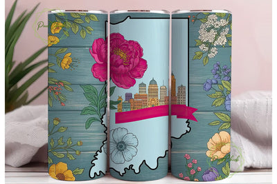 Indiana Peony Cityscape 20oz Tumbler Sublimation PixelChick 
