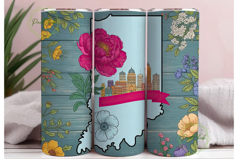 Indiana Peony Cityscape 20oz Tumbler Sublimation PixelChick 