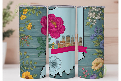 Indiana Peony Cityscape 20oz Tumbler Sublimation PixelChick 