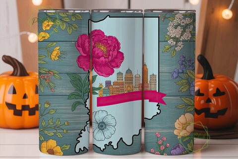 Indiana Peony Cityscape 20oz Tumbler Sublimation PixelChick 