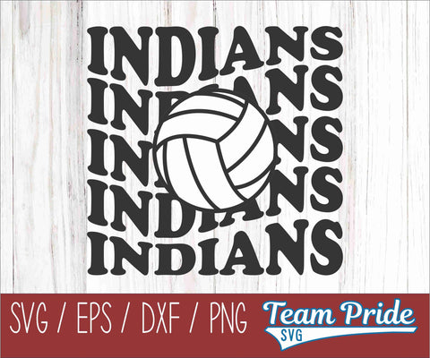 Indians Volleyball Retro Wave SVG Digital Download Printable - SVG, EPS, DXF, PNG SVG Team Pride SVG 