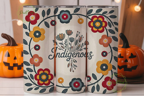 Indigenous Beaded Floral 20oz Tumbler Sublimation PixelChick 