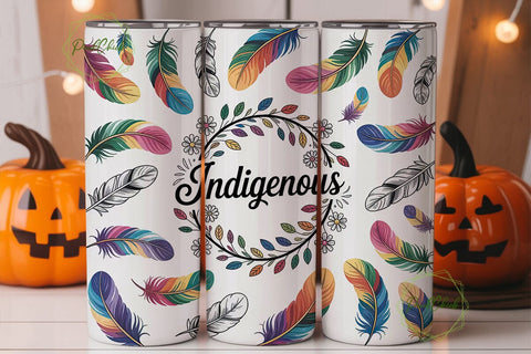 Indigenous Feathers Floral Tumbler Wrap Sublimation PixelChick 