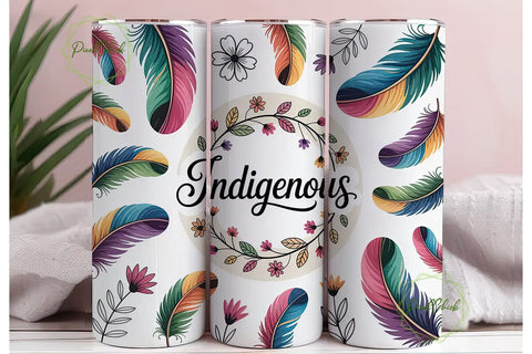 Indigenous Feathers Floral Tumbler Wrap Sublimation PixelChick 