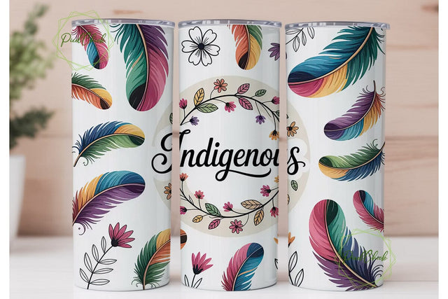 Indigenous Feathers Floral Tumbler Wrap Sublimation PixelChick 