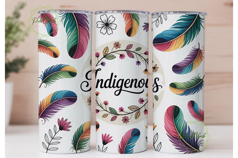 Indigenous Feathers Floral Tumbler Wrap Sublimation PixelChick 