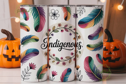 Indigenous Feathers Floral Tumbler Wrap Sublimation PixelChick 