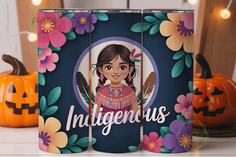 Indigenous Girl Tumbler Wrap Sublimation PixelChick 