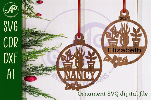 Indoor plant lovers Christmas Ornament SVG laser cut SVG APInspireddesigns 