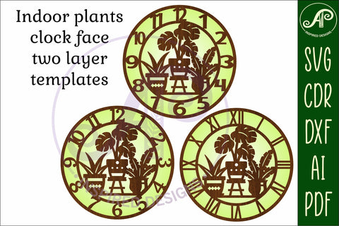 Indoor plant lovers clock wall clock laser cut files SVG APInspireddesigns 