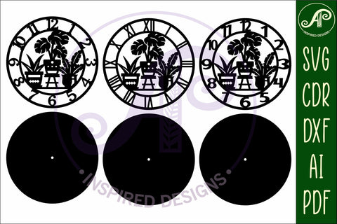 Indoor plant lovers clock wall clock laser cut files SVG APInspireddesigns 