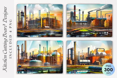 Industrial Landscape Glass Cutting Board PNG Design Sublimation Regulrcrative 