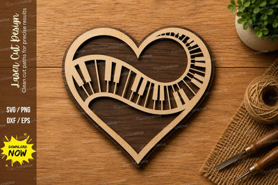 Infinity Piano Heart Laser Cut SVG | Music Love Wooden Decor | Glowforge CNC DXF PNG EPS File SVG Regulrcrative 