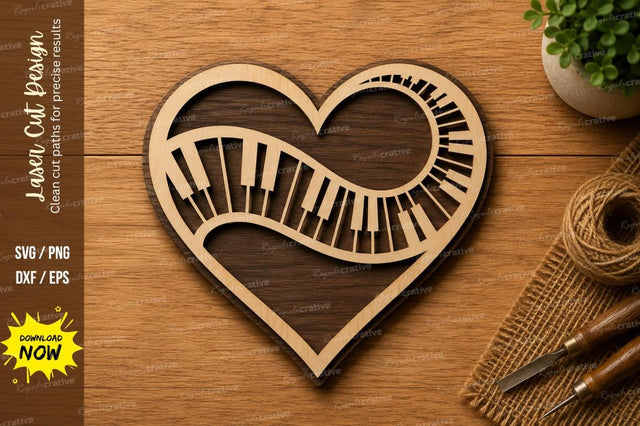 Infinity Piano Heart Laser Cut SVG | Music Love Wooden Decor | Glowforge CNC DXF PNG EPS File SVG Regulrcrative 
