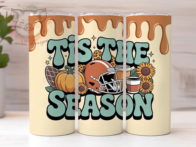 Inflated 3D Fall Football Tumbler, Tis The Season Wrap, Inflated Football Cup, 20oz Sublimation, Fall Sports Mug, Autumn Football Tumbler, Game Day Drinkware Sublimation Lara' s Designs 