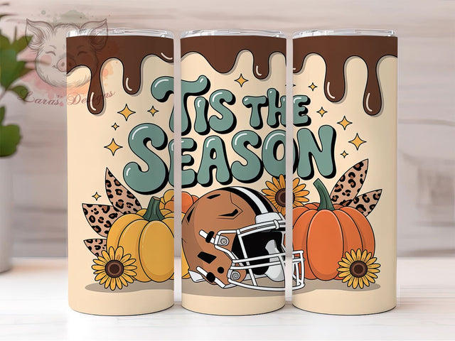 Inflated 3D Fall Football Tumbler, Tis The Season Wrap, Inflated Football Cup, 20oz Sublimation, Fall Sports Mug, Autumn Football Tumbler, Game Day Drinkware Sublimation Lara' s Designs 