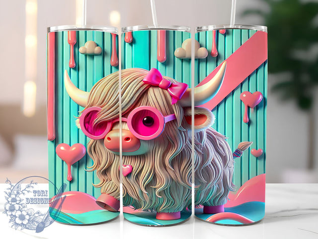 Inflated 3D Highland Cow Valentine's Tumbler, Inflated Cow, Valentine's Day, Tumbler Wrap, 20oz Tumbler, Sublimation Design, Cute Cow Gift Sublimation ToriDesigns 