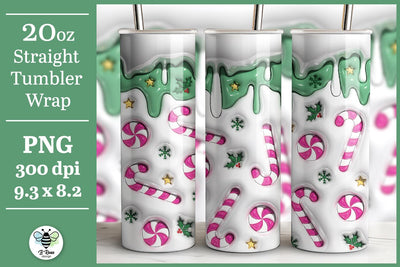 Inflated Candy Cane Tumbler Wrap | Christmas PNG Sublimation B Renee Design 