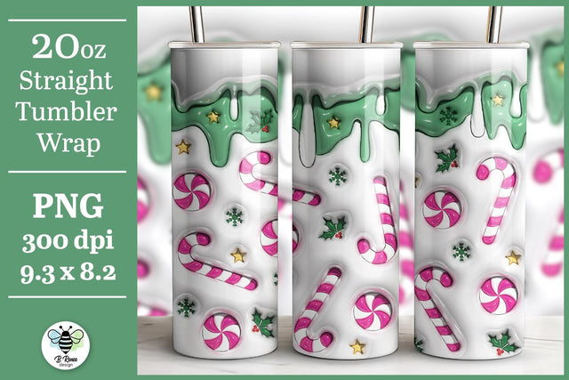 Inflated Candy Cane Tumbler Wrap | Christmas PNG Sublimation B Renee Design 