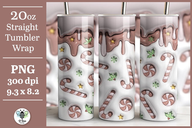 Inflated Candy Cane Tumbler Wrap | Christmas Sublimation PNG Sublimation B Renee Design 