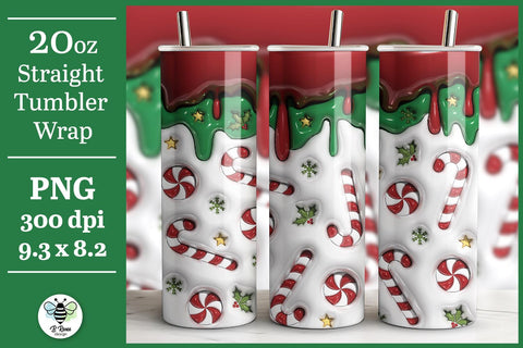 Inflated Candy Cane Tumbler Wrap | Christmas Sublimation PNG Sublimation B Renee Design 