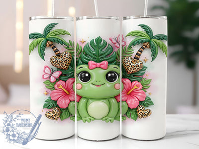 Inflated Frog Kawaii Pink Bow 20oz Tumbler, Kawaii Frog, Sparkling Eyes, Pink Bow, Rosy Cheeks, Skinny Tumbler, Sublimation PNG Sublimation ToriDesigns 