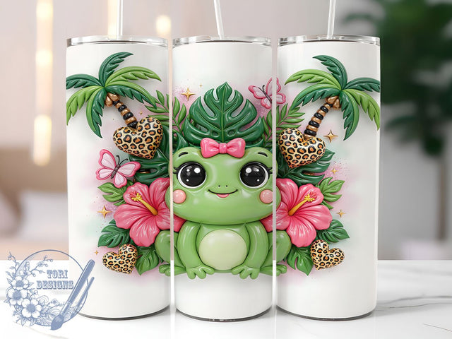Inflated Frog Kawaii Pink Bow 20oz Tumbler, Kawaii Frog, Sparkling Eyes, Pink Bow, Rosy Cheeks, Skinny Tumbler, Sublimation PNG Sublimation ToriDesigns 