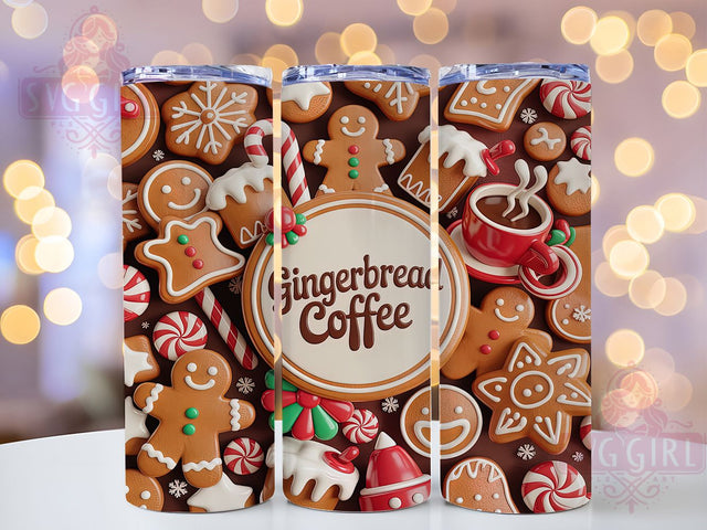 Inflated Gingerbread Coffee Tumbler, Inflated Christmas Wrap, Holiday Sublimation Design, Festive Coffee Cup, 20Oz Skinny Tumbler Wrap, Cute Gingerbread Mug, Christmas Dessert Design Sublimation SvggirlplusArt 
