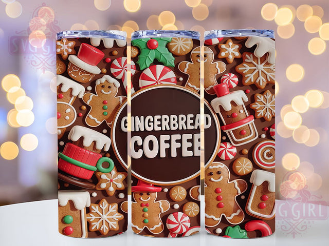Inflated Gingerbread Coffee Tumbler, Inflated Christmas Wrap, Holiday Sublimation Design, Festive Coffee Cup, 20Oz Skinny Tumbler Wrap, Cute Gingerbread Mug, Christmas Dessert Design Sublimation SvggirlplusArt 