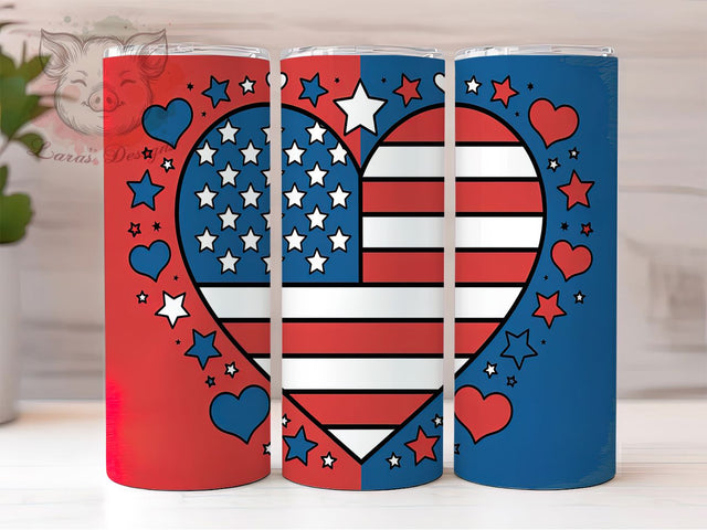 Inflated Heart Patriotic Tumbler, 3D Flag Design, American Heart Cup, Fourth July Balloon, Inflated Heart Art, USA Love Design, Patriotic Bubble Art Sublimation Lara' s Designs 
