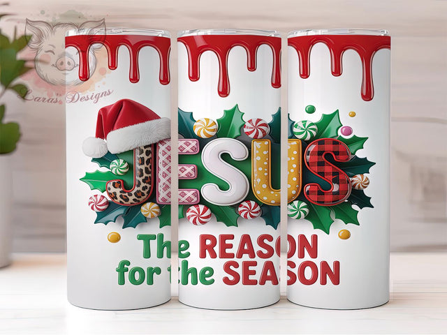 Inflated Jesus Xmas Tumbler, Jesus Holiday Wrap, Faith-Based Sublimation Design, Christian Christmas Cup, 20Oz Skinny Tumbler Wrap, Bold Religious Mug, Reason for the Season Design Sublimation Lara' s Designs 