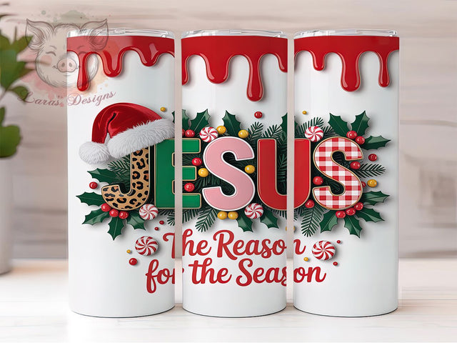 Inflated Jesus Xmas Tumbler, Jesus Holiday Wrap, Faith-Based Sublimation Design, Christian Christmas Cup, 20Oz Skinny Tumbler Wrap, Bold Religious Mug, Reason for the Season Design Sublimation Lara' s Designs 