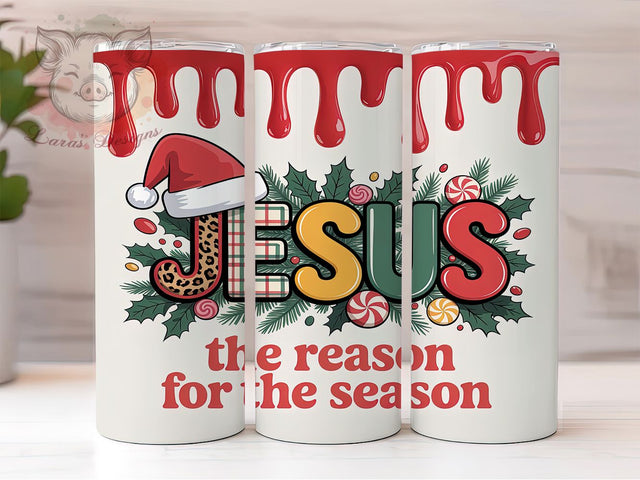 Inflated Jesus Xmas Tumbler, Jesus Holiday Wrap, Faith-Based Sublimation Design, Christian Christmas Cup, 20Oz Skinny Tumbler Wrap, Bold Religious Mug, Reason for the Season Design Sublimation Lara' s Designs 