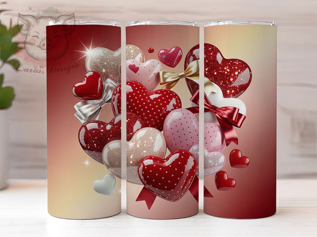 Inflated Red Hearts Tumbler, Valentine Heart Wrap, Romantic Red Cup, 20oz Sublimation Wrap, Stylish Valentine Design Tumbler, Artistic Inflated Hearts Cup, Festive Love Theme Wrap Sublimation Lara' s Designs 
