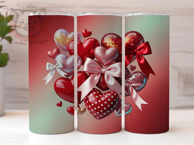 Inflated Red Hearts Tumbler, Valentine Heart Wrap, Romantic Red Cup, 20oz Sublimation Wrap, Stylish Valentine Design Tumbler, Artistic Inflated Hearts Cup, Festive Love Theme Wrap Sublimation Lara' s Designs 