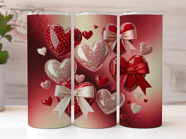 Inflated Red Hearts Tumbler, Valentine Heart Wrap, Romantic Red Cup, 20oz Sublimation Wrap, Stylish Valentine Design Tumbler, Artistic Inflated Hearts Cup, Festive Love Theme Wrap Sublimation Lara' s Designs 