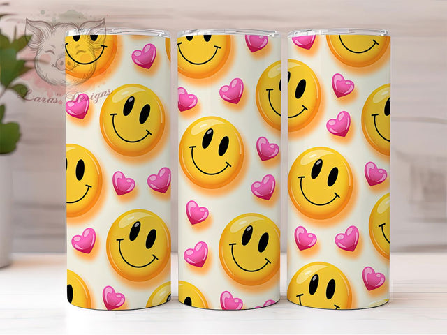 Inflated Smiley 3D Fun Tumbler Wrap, Happy Face PNG, Inflated Tumbler Design, 3D Tumbler Wrap, 20oz Sublimation PNG, Cute Smiley Cup, Fun Tumbler Design Sublimation Lara' s Designs 