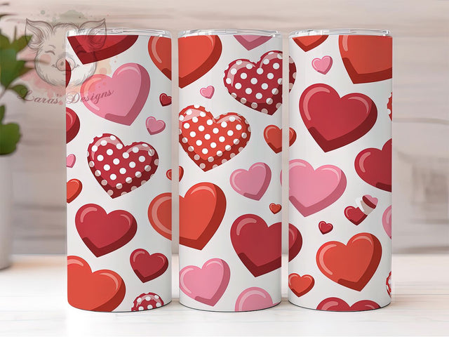 Inflated Valentine Hearts Tumbler, Love Day Wrap, Romantic Heart Cup, 20oz Sublimation Wrap, Stylish Valentine Design Tumbler, Artistic Inflated Hearts Cup, Whimsical Love Theme Wrap Sublimation Lara' s Designs 