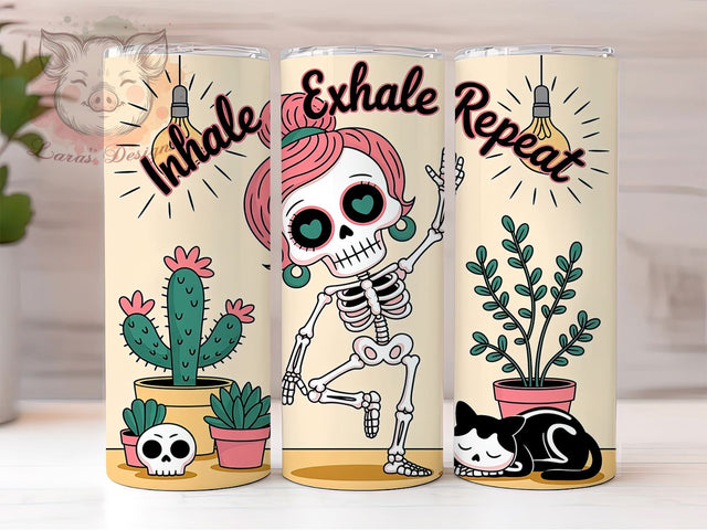 Inhale Exhale Yoga Skeleton Tumbler, Inhale Exhale Wrap, 20Oz Sublimation Design, Seamless Yoga Cup, Skeleton Meditation Drinkware, Womens Yoga Gift, Spooky Yoga Tumbler Sublimation Lara' s Designs 