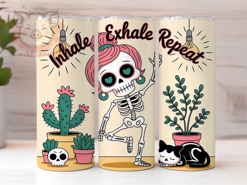 Inhale Exhale Yoga Skeleton Tumbler, Inhale Exhale Wrap, 20Oz Sublimation Design, Seamless Yoga Cup, Skeleton Meditation Drinkware, Womens Yoga Gift, Spooky Yoga Tumbler Sublimation Lara' s Designs 