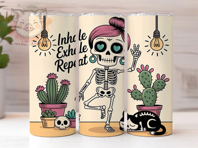 Inhale Exhale Yoga Skeleton Tumbler, Inhale Exhale Wrap, 20Oz Sublimation Design, Seamless Yoga Cup, Skeleton Meditation Drinkware, Womens Yoga Gift, Spooky Yoga Tumbler Sublimation Lara' s Designs 