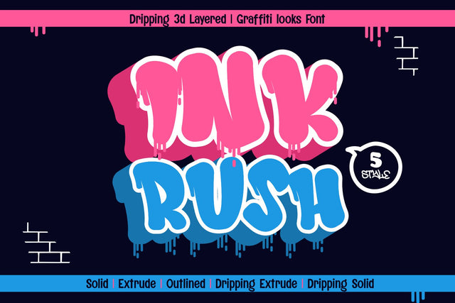 Ink Rush - 3d Dripping Layered Graffiti Letter Font Mozzatype 