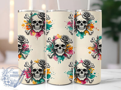 Ink Skull Watercolor 20oz Tumbler, Skull Motif, Ink Accent, Watercolor Theme, Artistic Design, Gothic Flair, Sublimation Wrap, 20oz Tumbler Sublimation ToriDesigns 