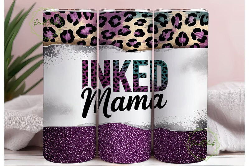 Inked Mama Glitter Leopard Print Tumbler Sublimation PixelChick 