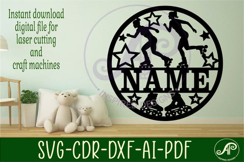 Inline skater female name sign, SVG, sports themed wall art SVG APInspireddesigns 