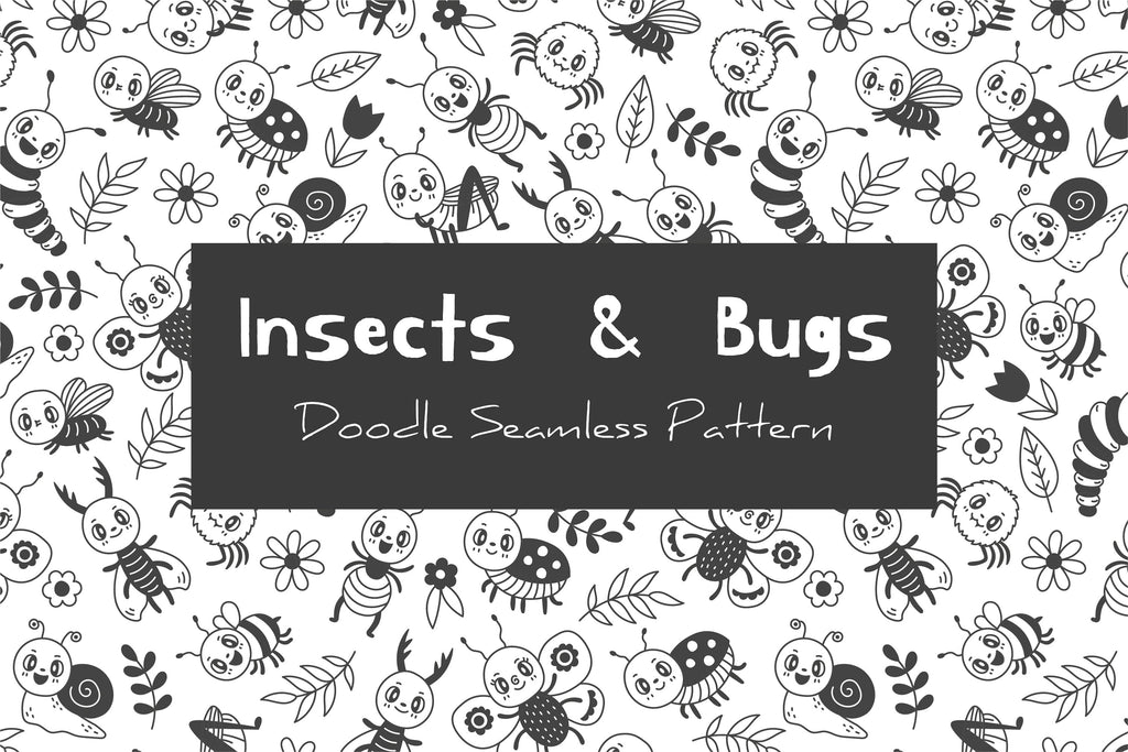 Insects And Bugs Doodle Seamless Pattern - So Fontsy
