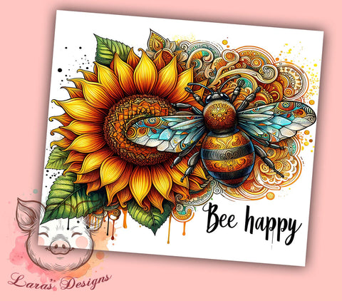Inspirational 20 oz Skinny Tumbler Sublimation Design, Straight & Tapered Tumbler Png, Bee Happy Tumbler Png, Digital Download PNG Sublimation Lara' s Designs 
