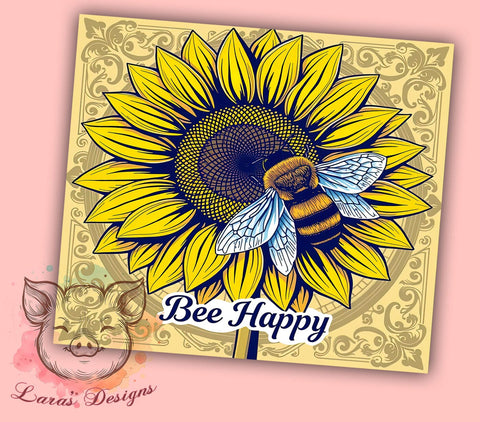 Inspirational 20 oz Skinny Tumbler Sublimation Design, Straight & Tapered Tumbler Png, Bee Happy Tumbler Png, Digital Download PNG Sublimation Lara' s Designs 
